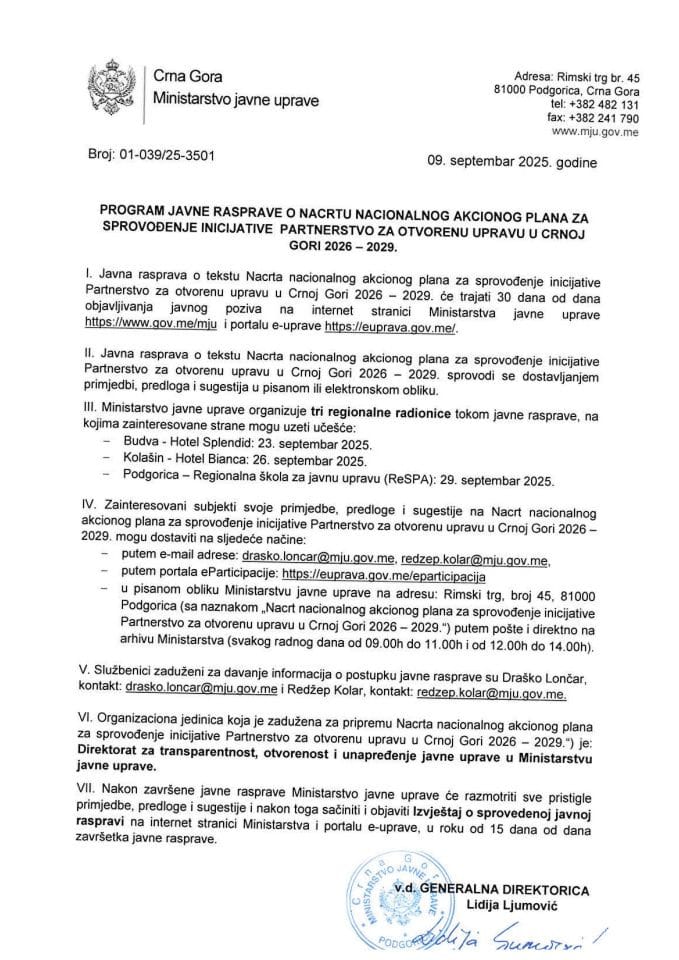 Program javne rasprave NAP 2026_2029