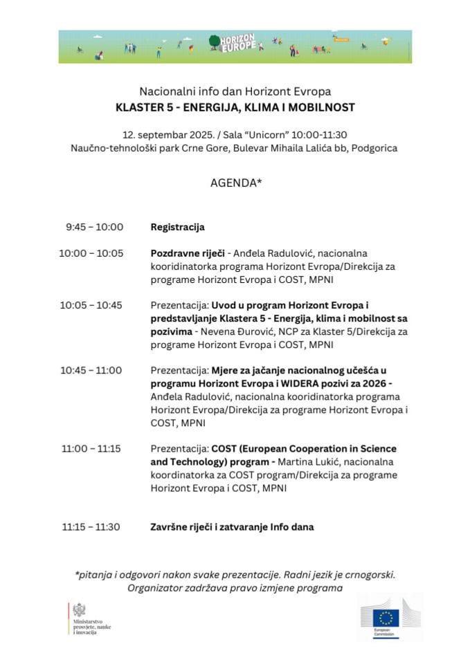 ХЕ Инфо дан -Кластер 5. Клима, енергија и мобилност-12.9.2025.