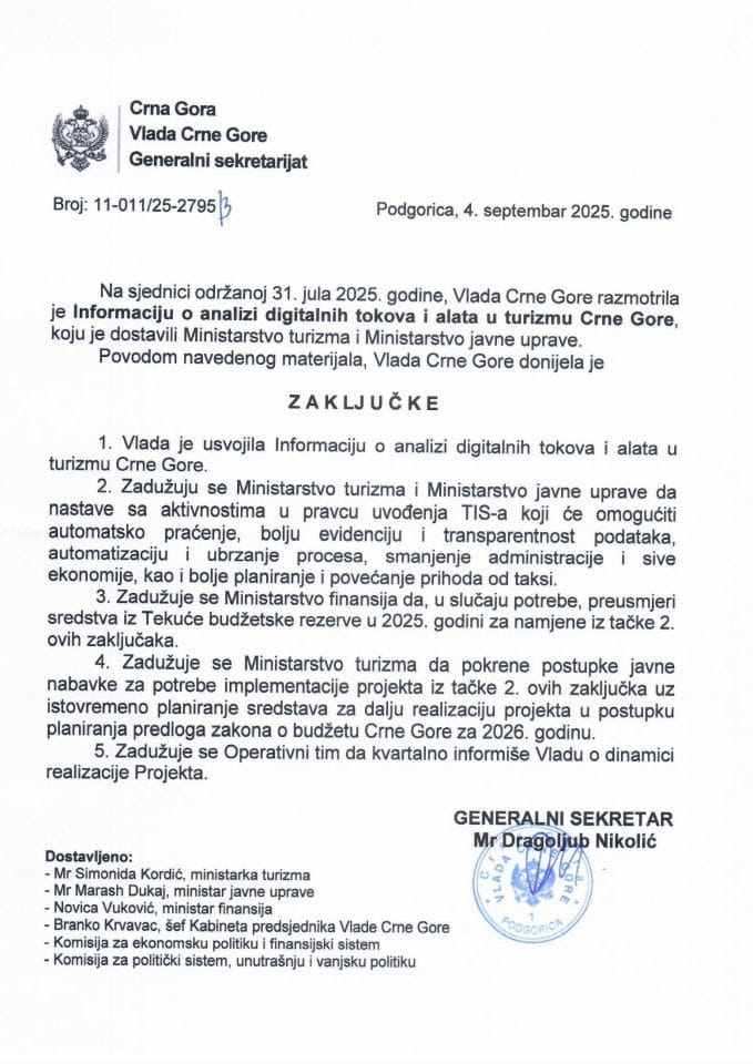 Информација о анализи дигиталних токова и алата у туризму Црне Горе - Закључци
