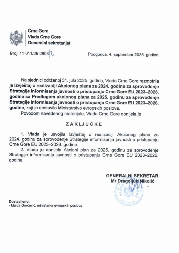 Извјештај о реализацији Акционог плана за 2024. годину за спровођење Стратегије информисања јавности о приступању Црне Горе ЕУ 2023-2026. године - Закључци