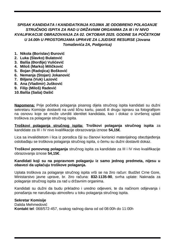 Списак 02.10.2025. године