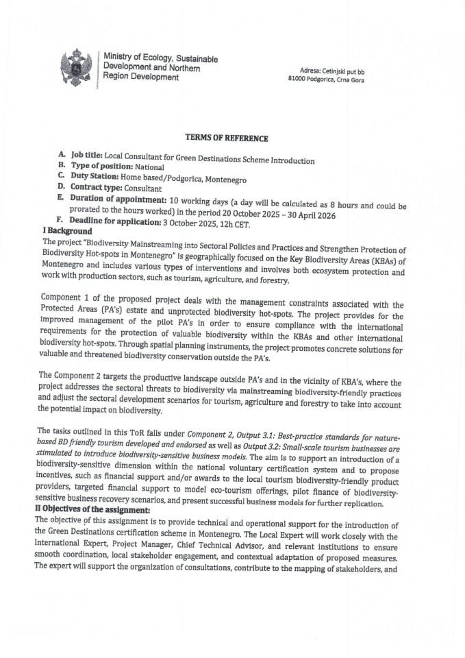 ToR Local consultant for Green Destinations Introduction