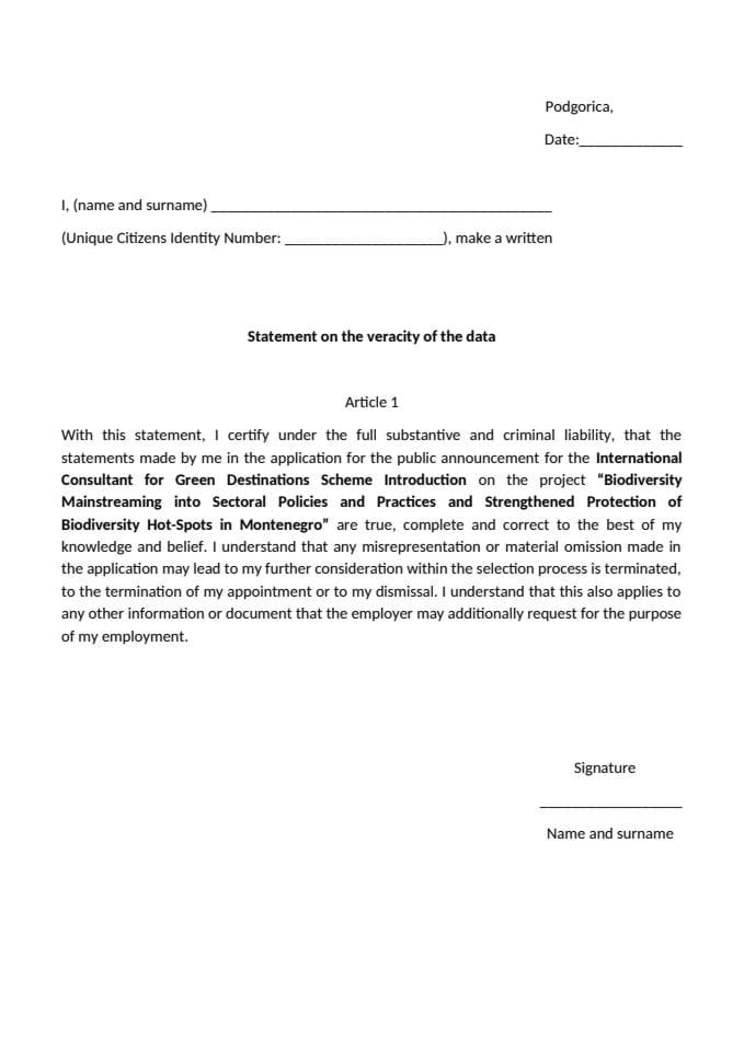 Annex 2 statement International Consultant GEF 7 projekta