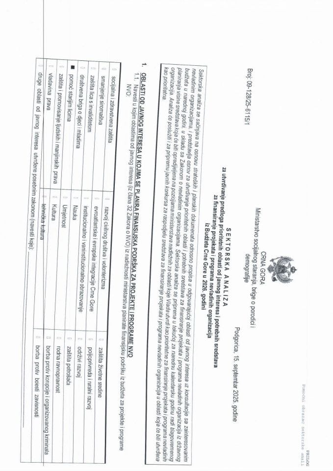 Nacrt sektorske analize za oblast pomoć starijim licima