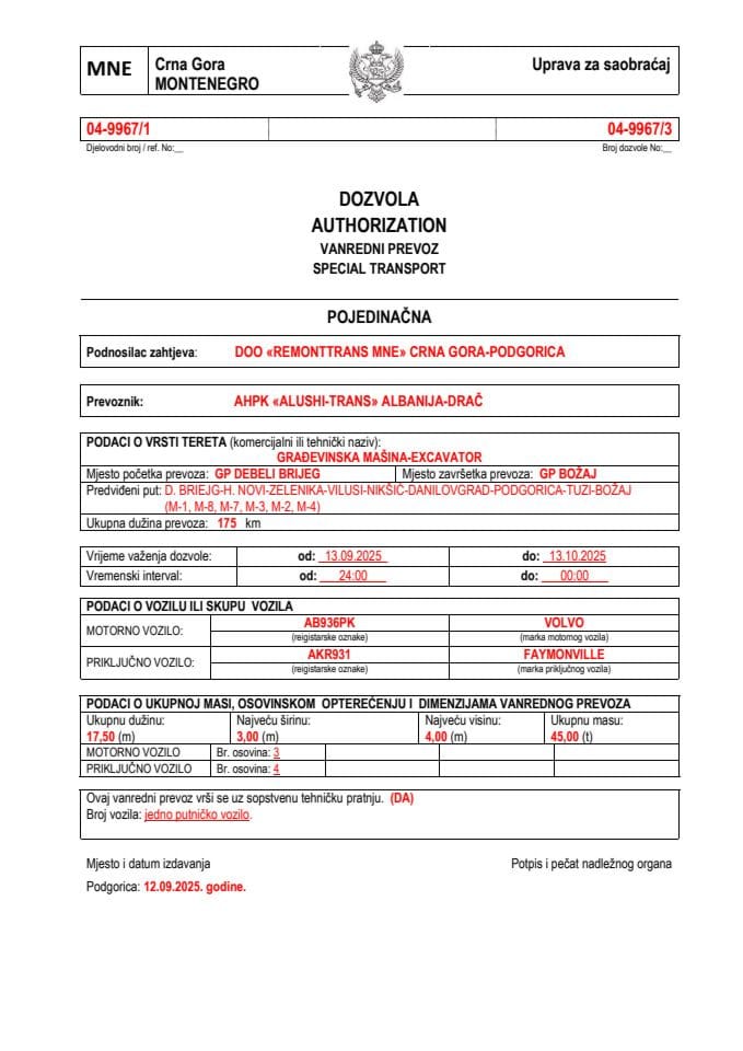REMONTTRANS MNE 04-9967-ALUSHI-TRANS