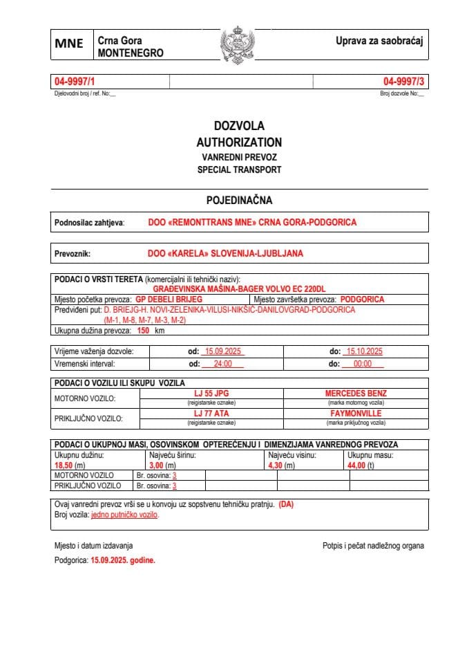 REMONTTRANS MNE 04-9997-KARELA