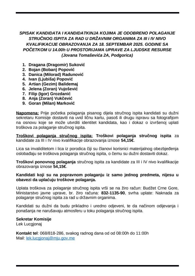 Списак кандидата 18.9.2025.