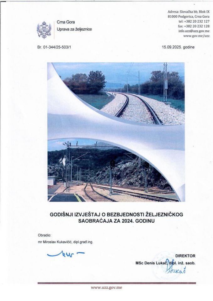 Godišnji izvještaj o bezbjednosti željezničkog saobraćaja za 2024. godinu
