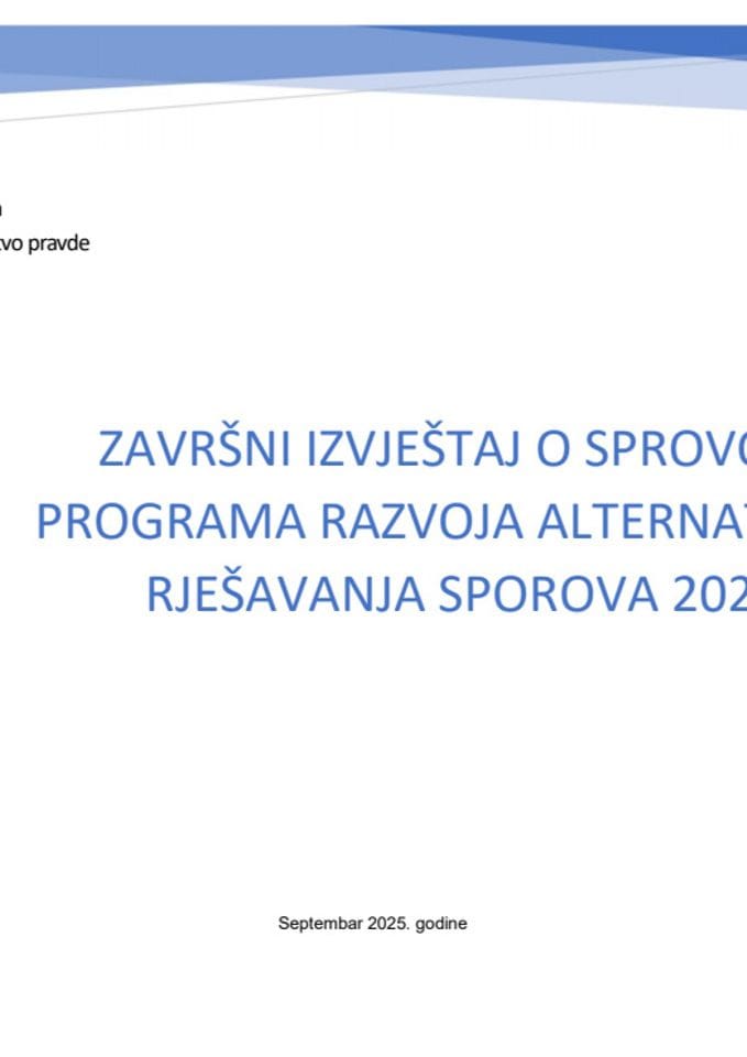 Завршни извјештај о спровођењу Програма развоја алтернативног рјешавања спорова 2023-2025