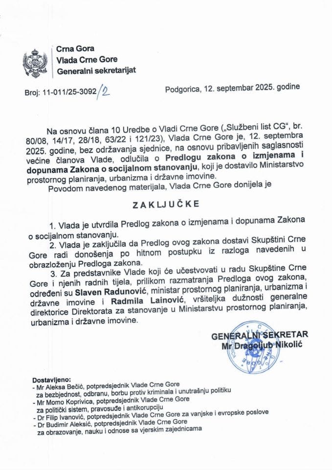 Predlog zakona o izmjenama i dopunama Zakona o socijalnom stanovanju- Zaključci