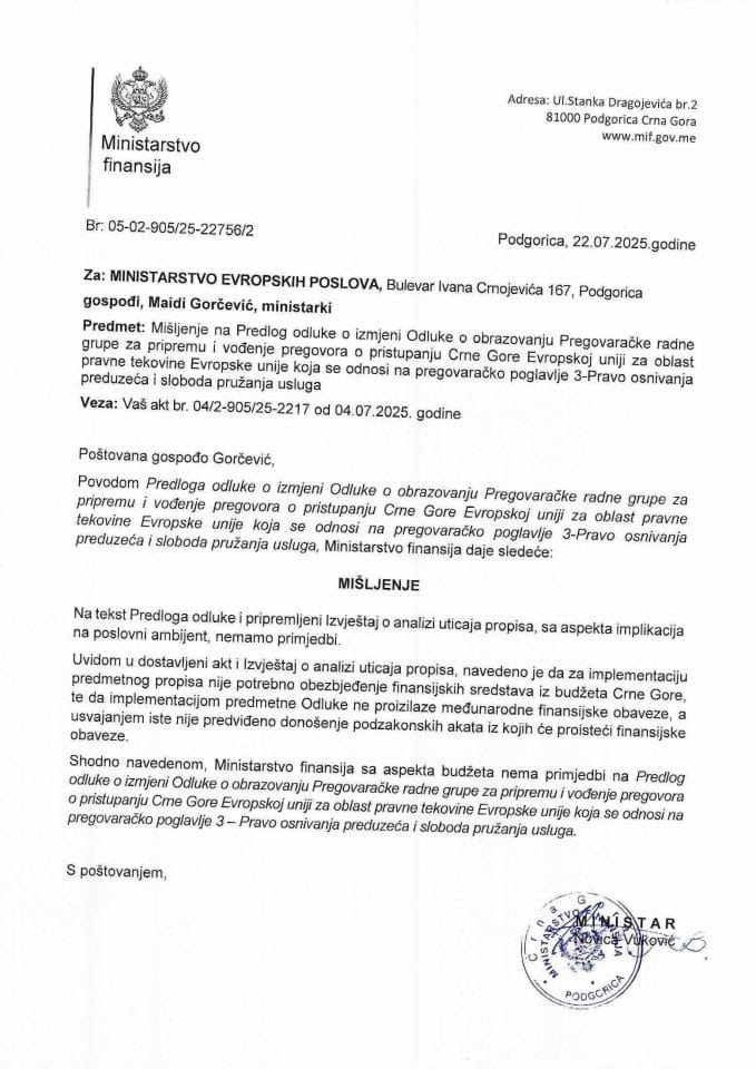 Mišljenje na Predlog odluke PP3