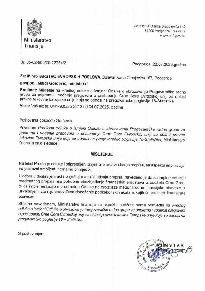 Mišljenje na Predlog odluke PP18