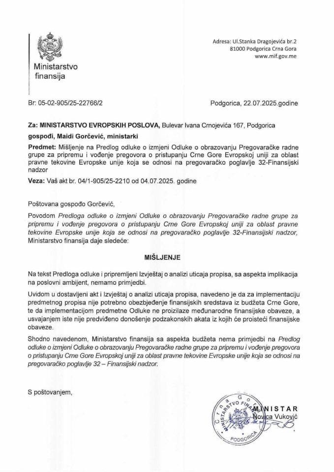 Mišljenje na Predlog odluke PP32