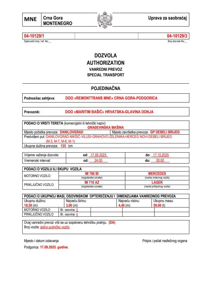 REMONTTRANS MNE 04-10129-MARITIM BAŠIĆ