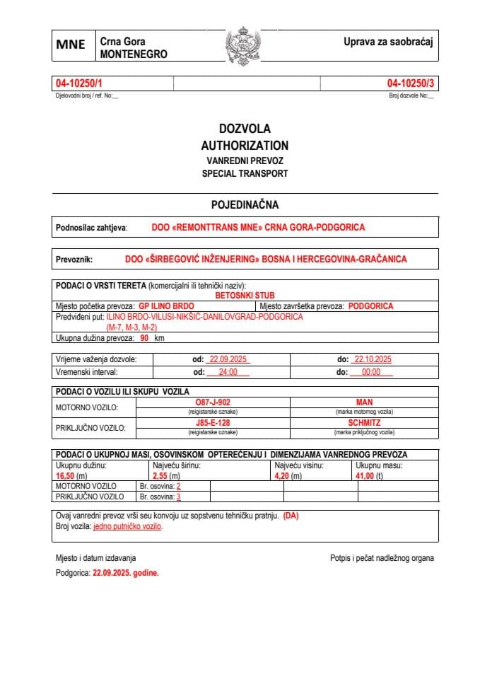 REMONTTRANS MNE 04-10250-ŠIRBEGOVIĆ