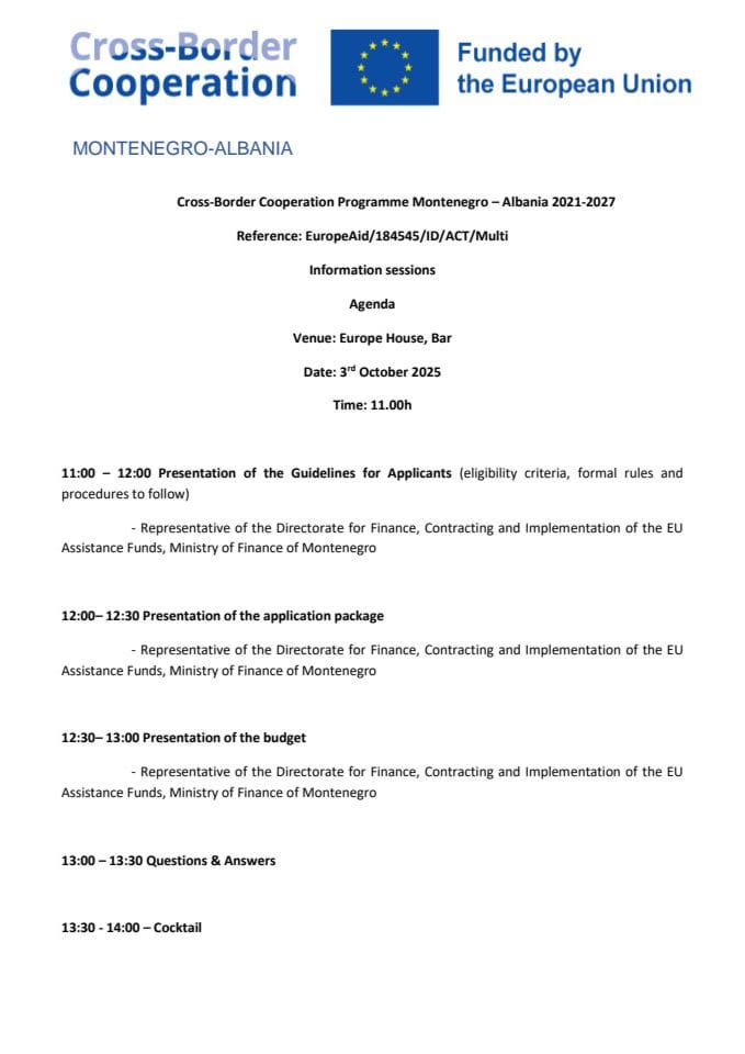 Agenda CBC MNE-ALB Bar