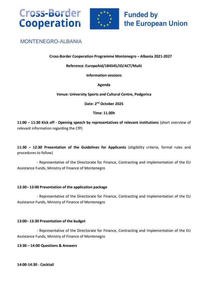 Агенда ЦБЦ МНЕ-АЛБ Подгорица