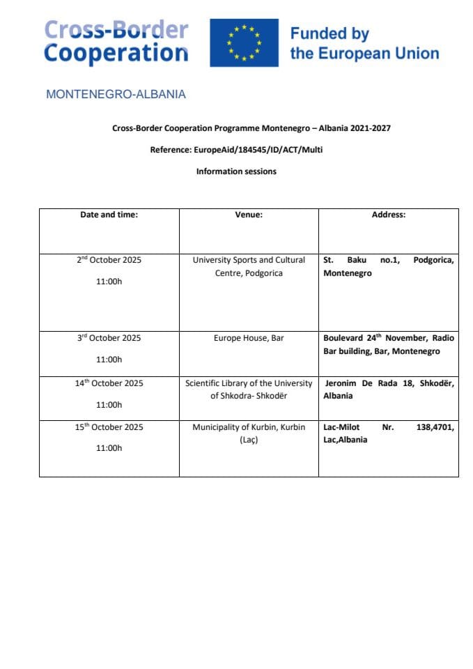 Information sessions Notice