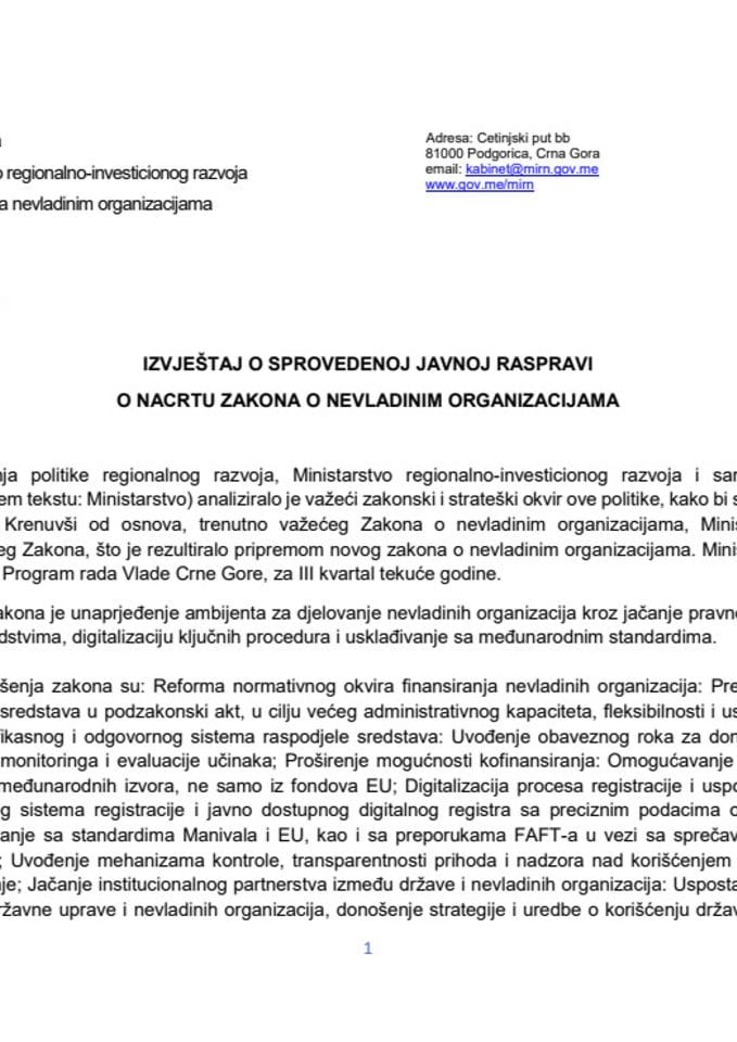 Izvještaj sa JR - Nacrt zakona o NVO
