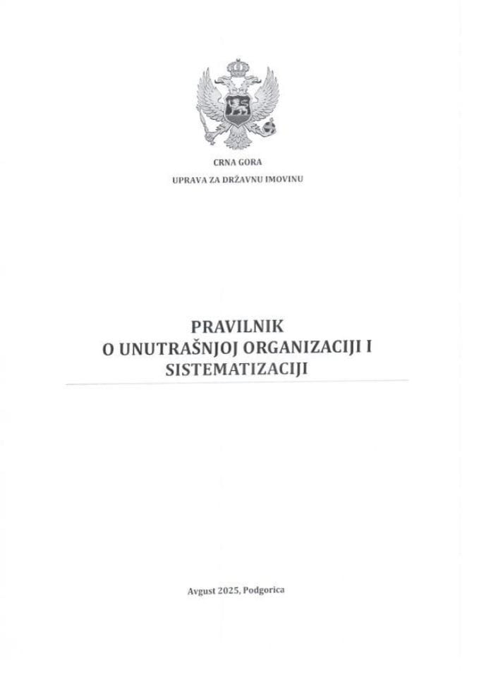 Predlog pravilnika o unutrašnjoj organizaciji i sistematizaciji Uprave za državnu imovinu