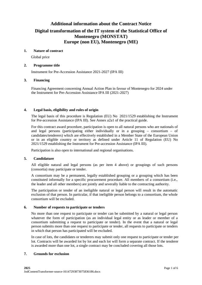 Additional information about the Contract Notice