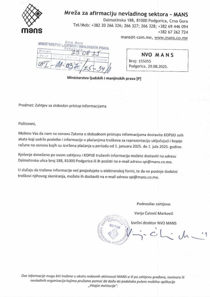 Zahtjev za SPI MANS - UPI 011-037/25-34/1, Rješenje UPI 01-037/25-34/2, Odgovor UPI 01-037/25-34/3