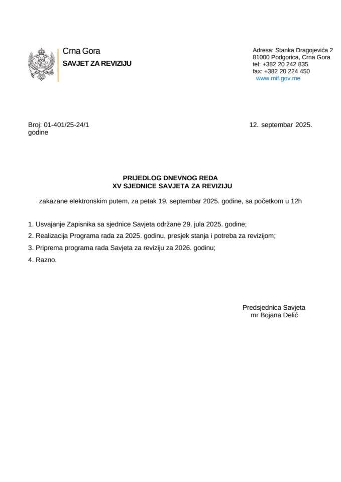 Dnevni red - 19. septembar 2025