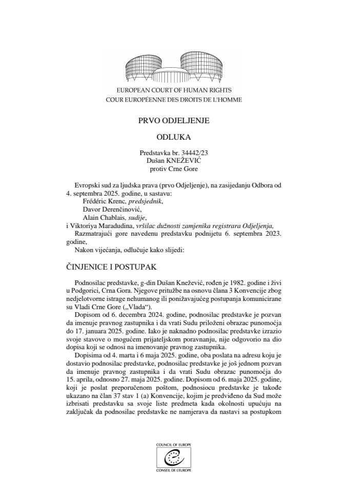 Odluka KNEŽEVIĆ protiv CRNE GORE