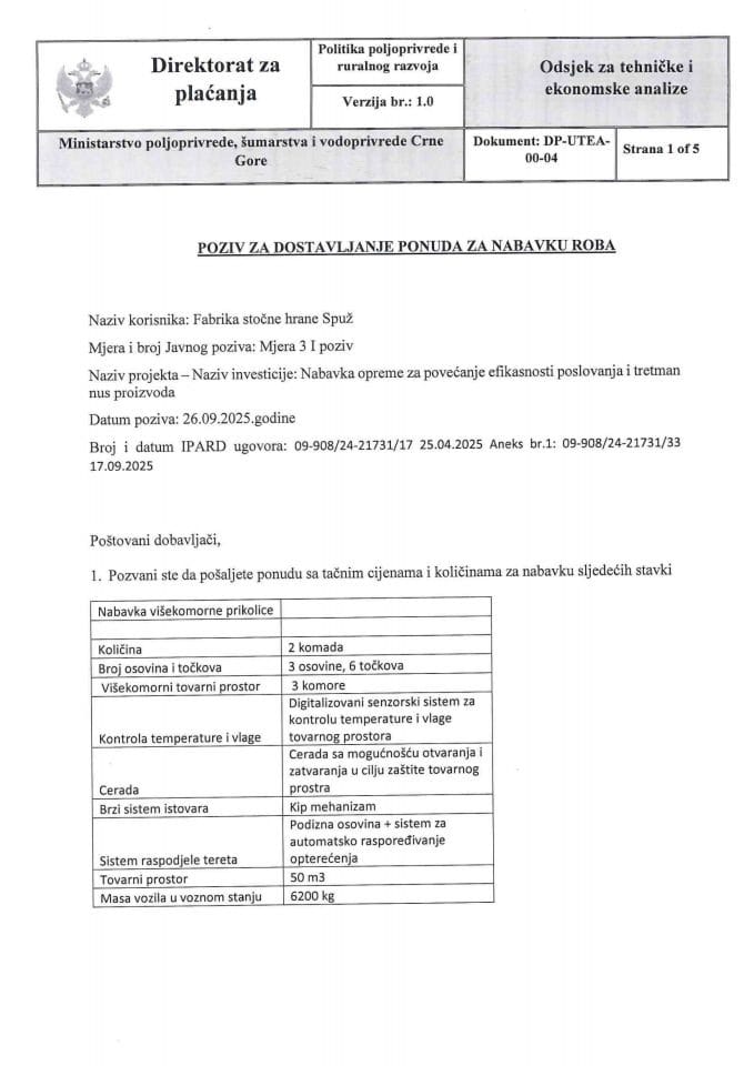 DP-UTEA-00-04 Poziv za dostavljanje ponuda za nabavku robe FSH PRIKOLICE CRNOGORSKI 2