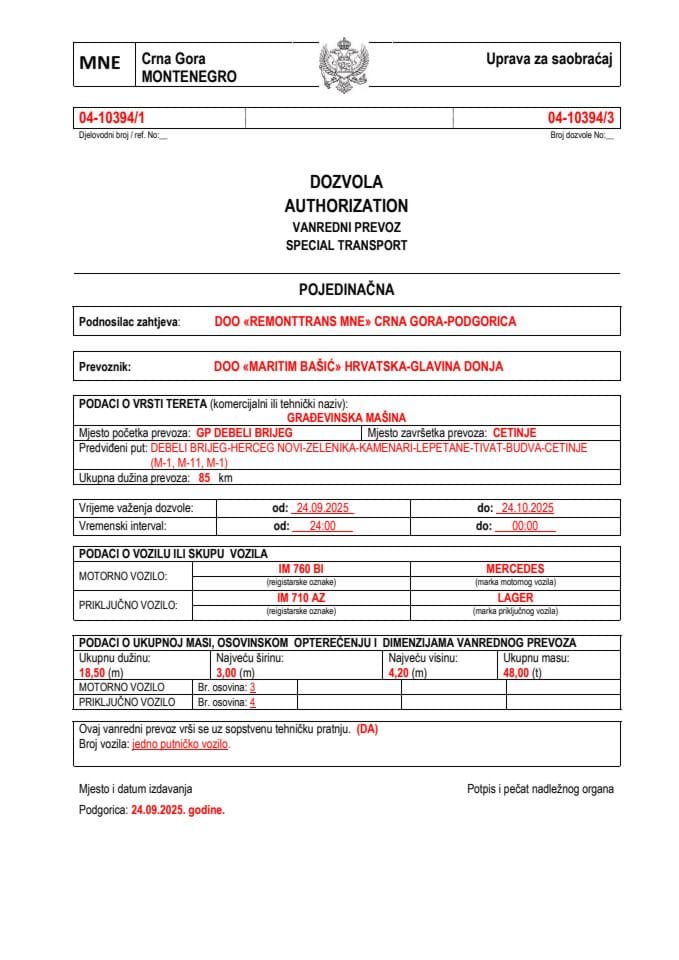 REMONTTRANS MNE 04-10394-MARITIM BAŠIĆ