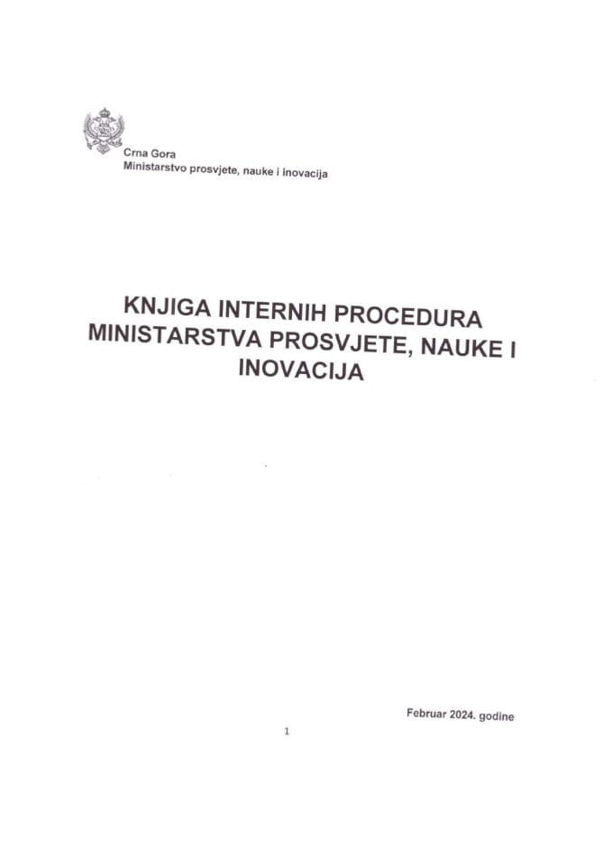 Kinjiga internih procedura - Ministarstvo prosvjete, nauke i inovacija
