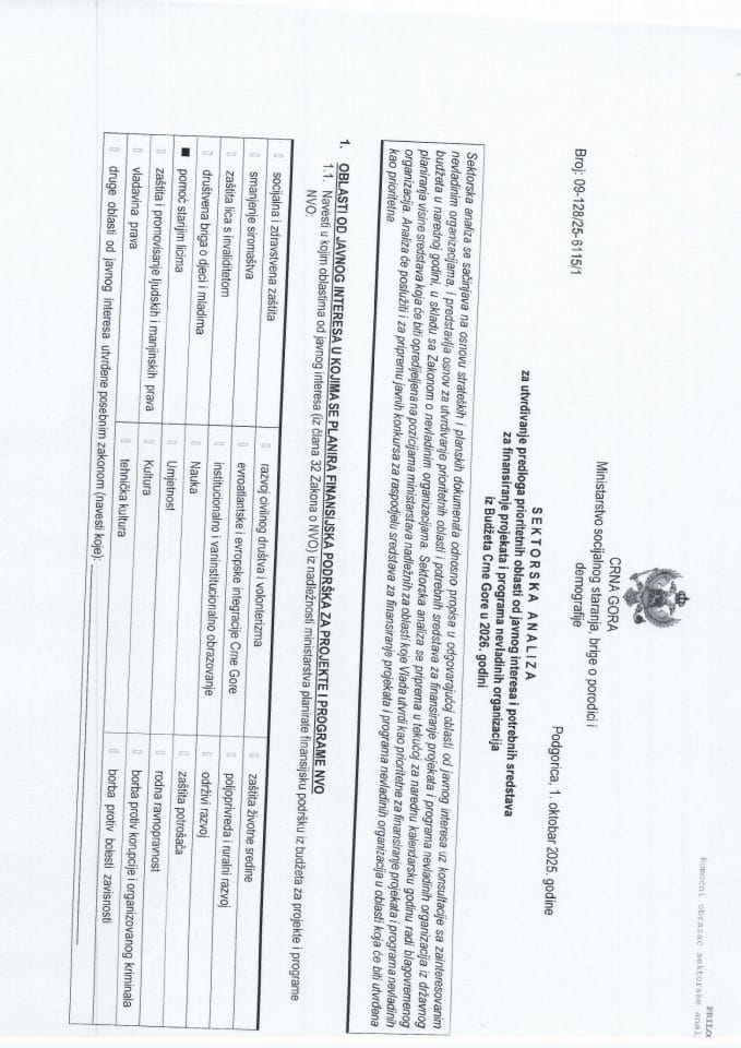 Sektorska analiza za oblast pomoć starijim liciam za 20206. godinu