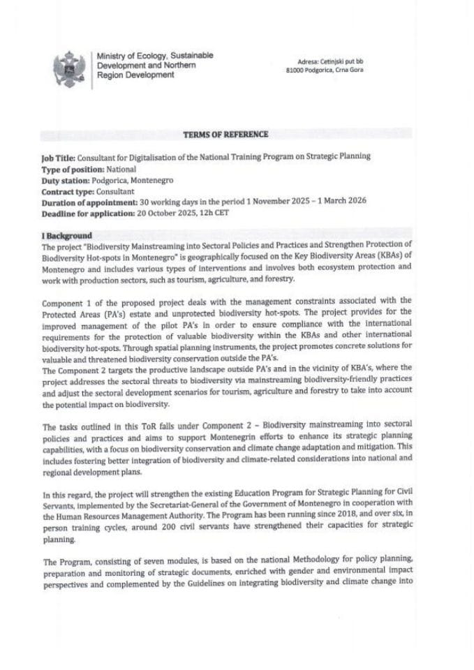 ToR Consultant for Digitalisation of the NTP on Strategic Planning GEF 7 projekta