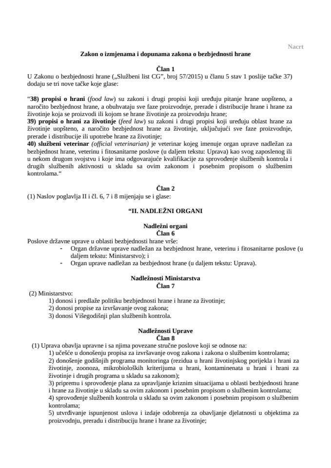 Закон о измјенама и допуни закона о безбједности хране
