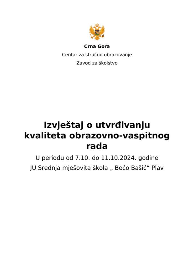 Извјестај ЈУ СМС Бећо Башић ПЛ 2024
