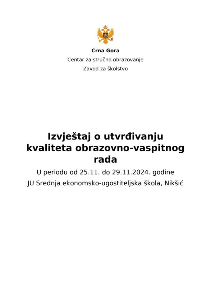 Извјестај ЈУ Средња економско угоститељска школа НК 2024