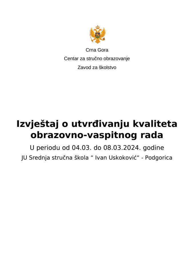 Извјестај ЈУ ССС И. Ускоковиц ПГ 2024