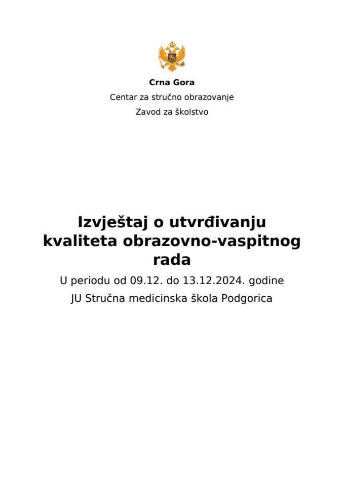 Извјестај ЈУ Стручна медицинска скола ПГ 2024