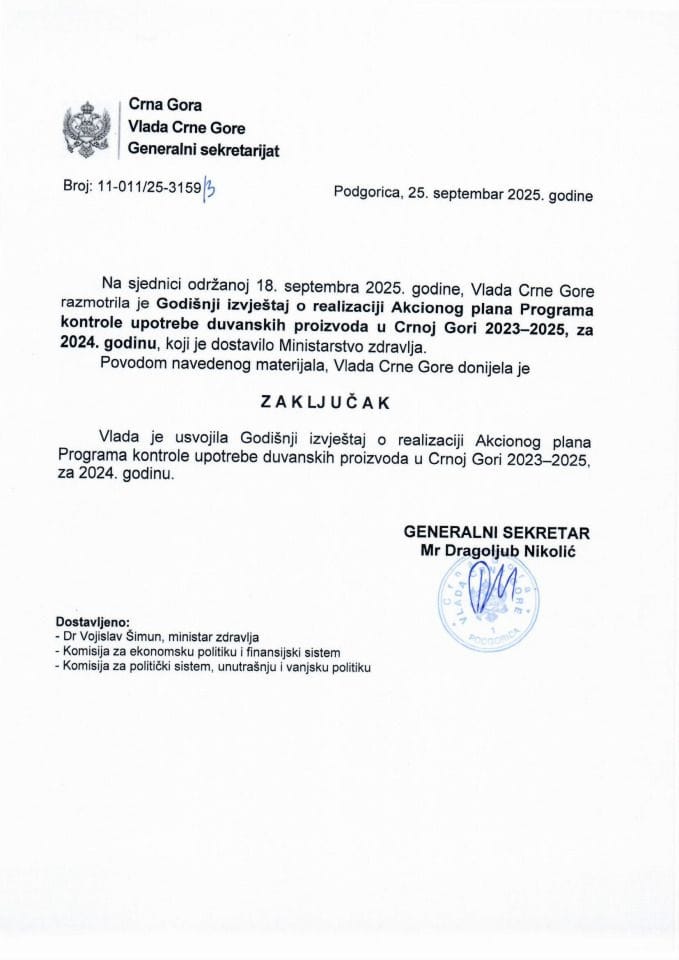 Годишњи извјештај о реализацији Акционог плана Програма контроле употребе дуванских производа у Црној Гори 2023-2025, за 2024. годину - Закључци