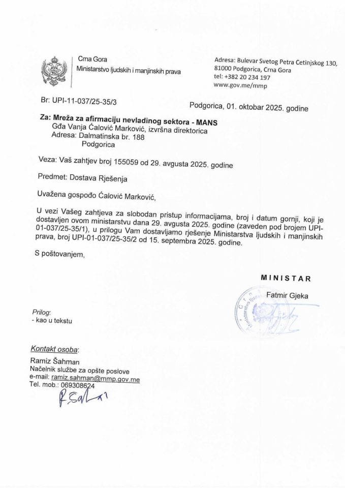 Zahtjev za SPI MANS - UPI 011-037/25-35/1, Rješenje UPI 01-037/25-35/2, Odgovor UPI 01-037/25-35/3