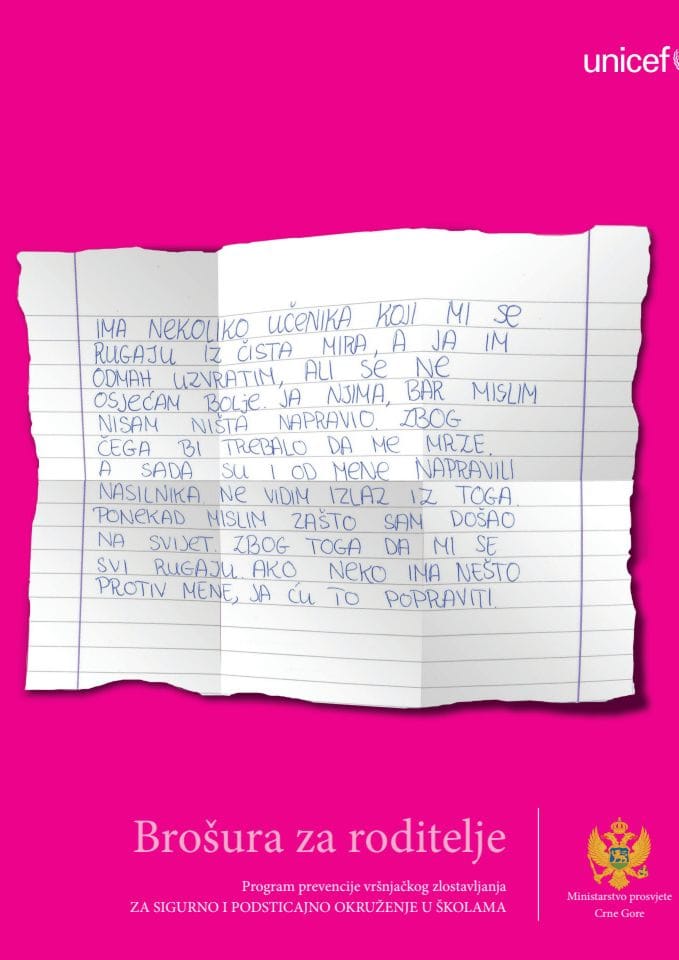 Program prevencije vršnjačkog zlostavljanja - brošura za roditelje