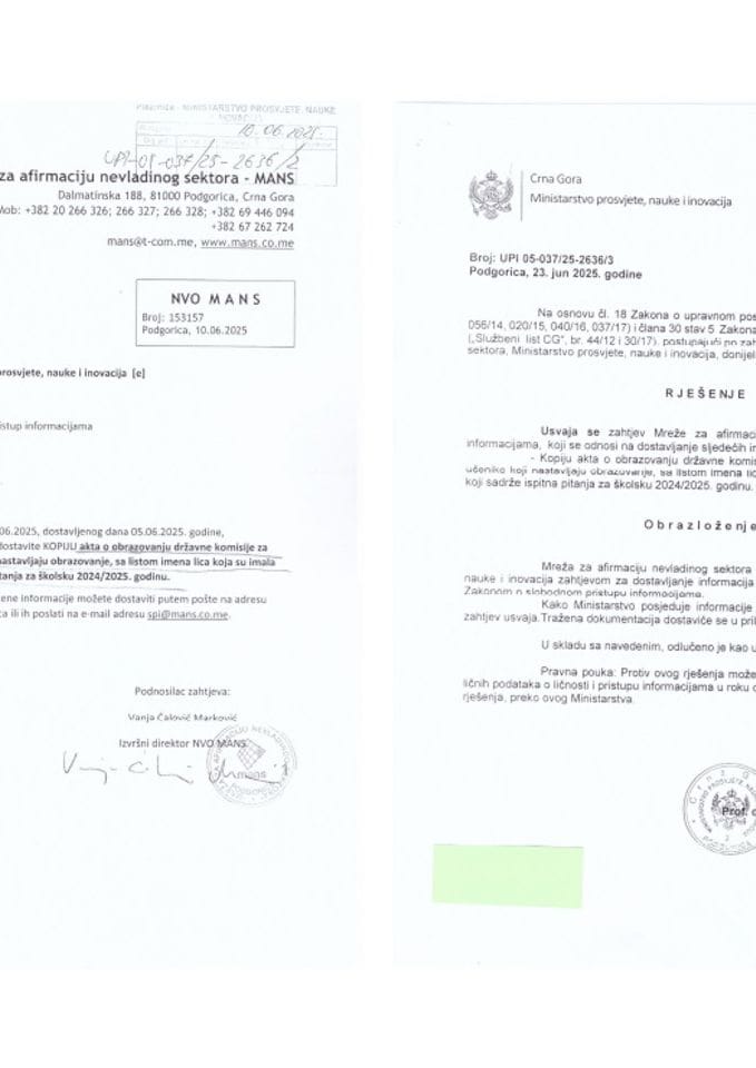 Zahtjev i rješenje - Akt o obrazovanju državne komisije za polaganje stručnog ispita