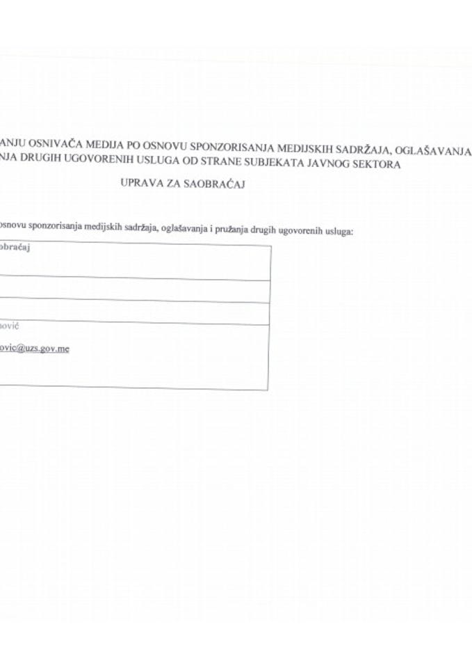 Obrazac o finansiranju osnivača medija po osnovu sponzorisanja medijskih sadržaja, oglašavanja i pružanja drugih ugovorenih usluga od strane subjekata javnog sektora - subjekti javnog sektora