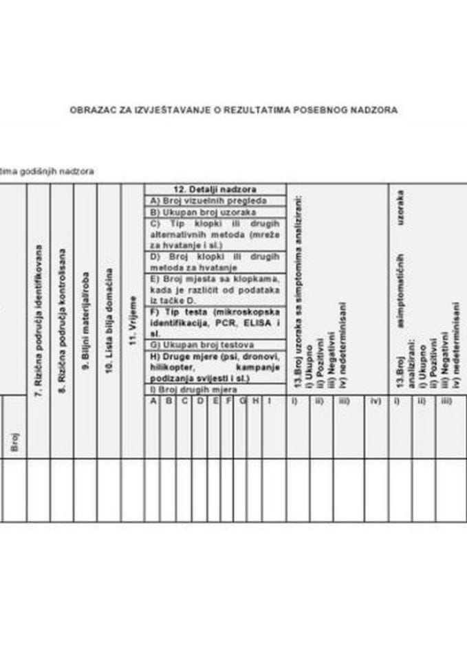 Obrazac za izvještavanje o rezultatima posebnog nadzora - Obrazac 1