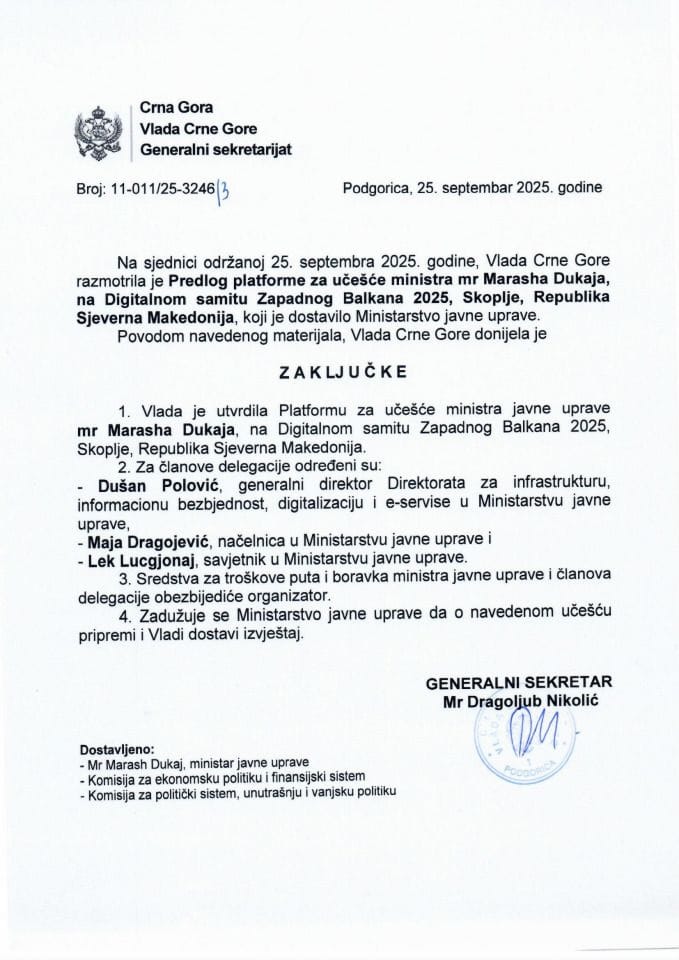 Predlog platforme za učešće ministra mr Marasha Dukaja na Digitalnom samitu Zapadnog Balkana 2025, Skoplje, Republika Sjeverna Makedonija - Zaključci