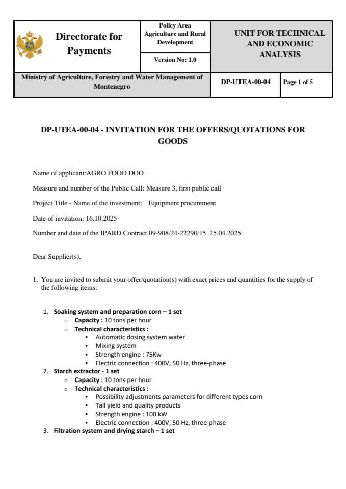 invitation-for-the-offers-quotations-for-goods-1 Agrofood equimpment