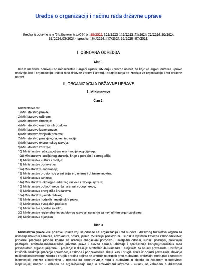 Uredba o organizaciji i nacinu rada državne uprave