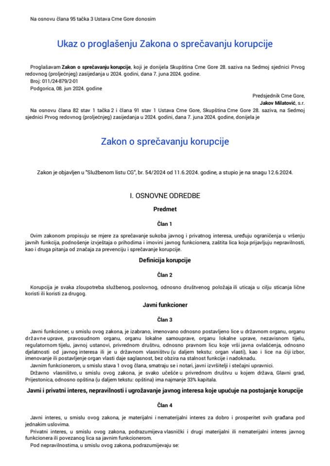 Zakon o sprečavanju korupcije