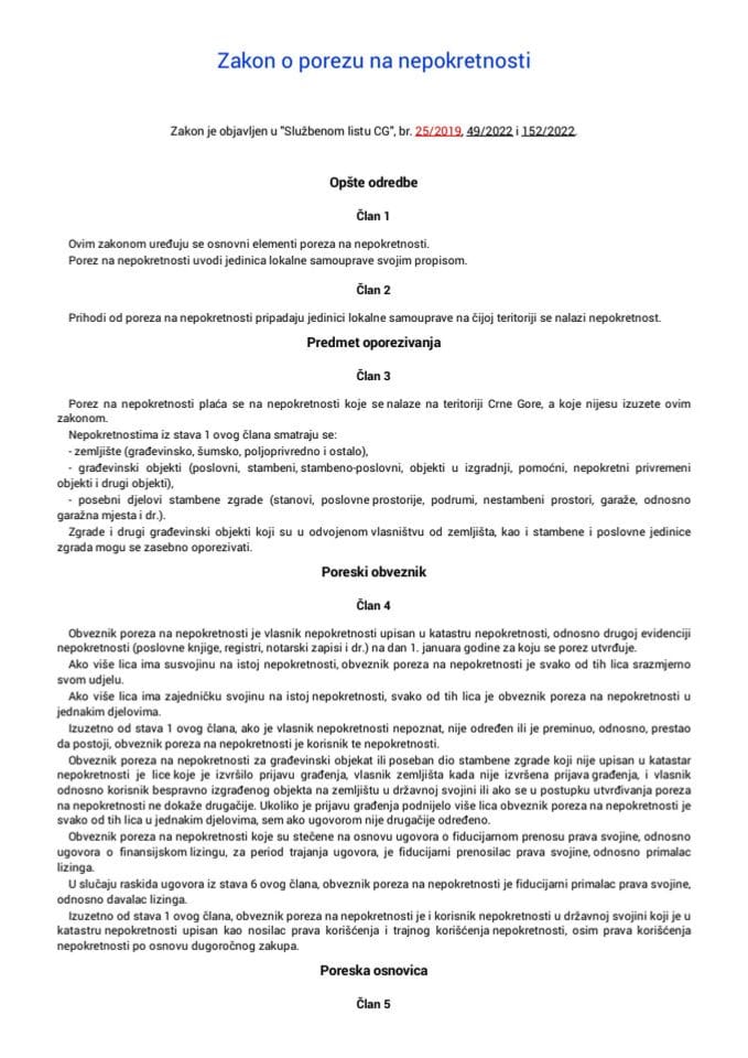 Zakon o porezu na nepokretnosti