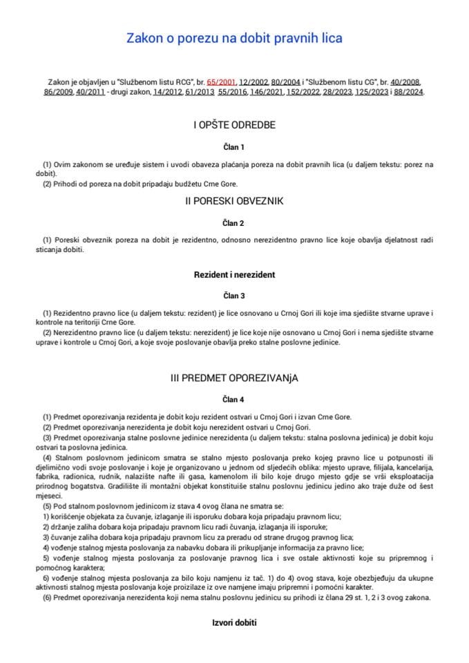 Zakon o porezu na dobit pravnih lica
